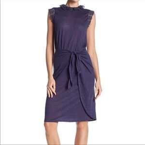 REBECCA TAYLOR | Linen Dark Blue Crochet Trim Tie Up Dress Women’s Size Medium